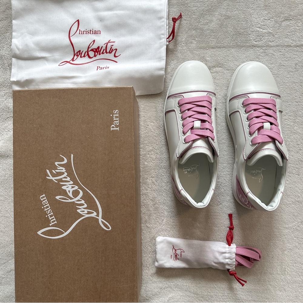 Rare Brand New Christian Louboutin Fun Vieira Low-Top Sneakers in Bianco/Gummy